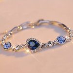 Women Blue Crystal Rhinestone Heart Charm Bangle Fashion Bracelet Gift