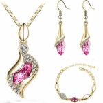 Women Jewelry Set CZ Crystal 18k Gold Plated Chain Necklace Earring Bracelet Set