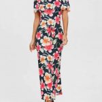 Ruffle Floral Off Shoulder Maxi Dress - Purplish Blue